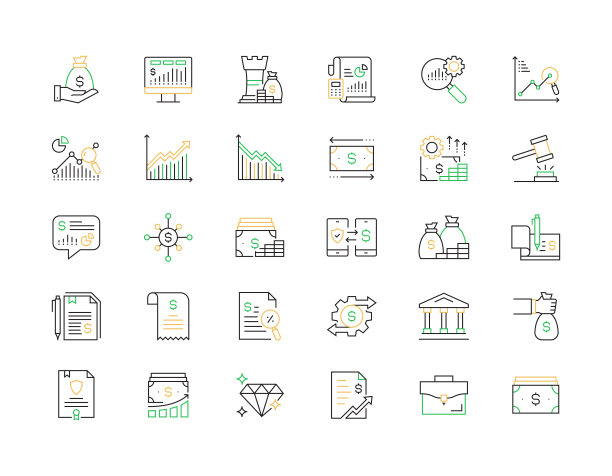 与金融相关的线路图标。向量符号说明。图片下载