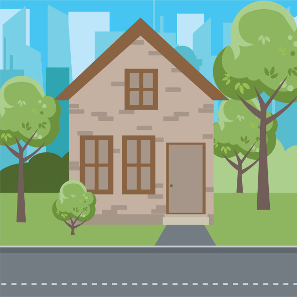 可爱的棕色砖房子在城市图片下载