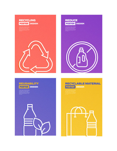 回收和零废物矢量旗帜设计概念。轮廓线图标矢量插图模板的网站，演示等。图片下载