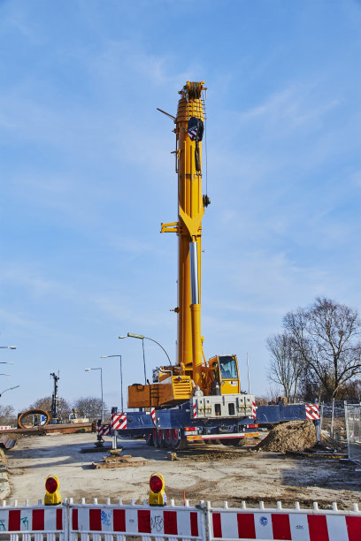 重型建筑起重机的视图。图片下载