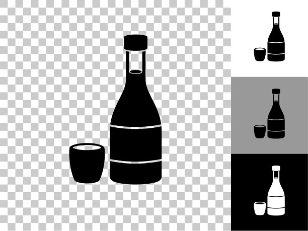 日本清酒瓶图标在棋盘透明的背景图片下载