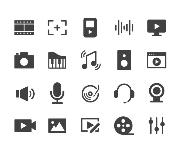 视频，图片和音乐图标-经典系列图片下载