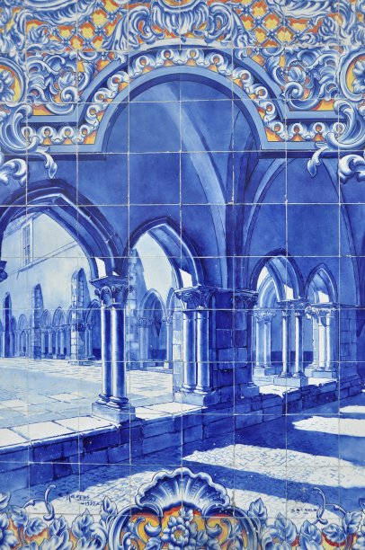 葡萄牙圣塔伦的蓝色瓷砖市场图片下载