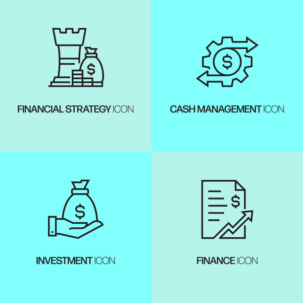 与金融相关的线路图标。向量符号说明。图片下载