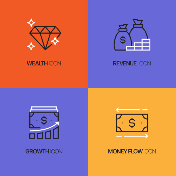 与金融相关的线路图标。向量符号说明。图片下载