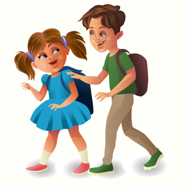 快乐的孩子们去上学插画图片下载