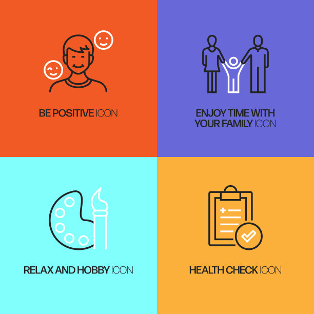 健康生活方式相关的线条图标。向量符号说明。图片下载