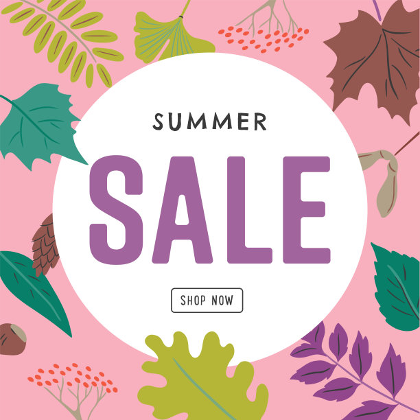 销售设计模板与手绘矢量夏叶图形图片下载