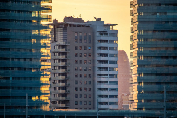 日落在现代摩天大楼在对角线Mar社区图片下载