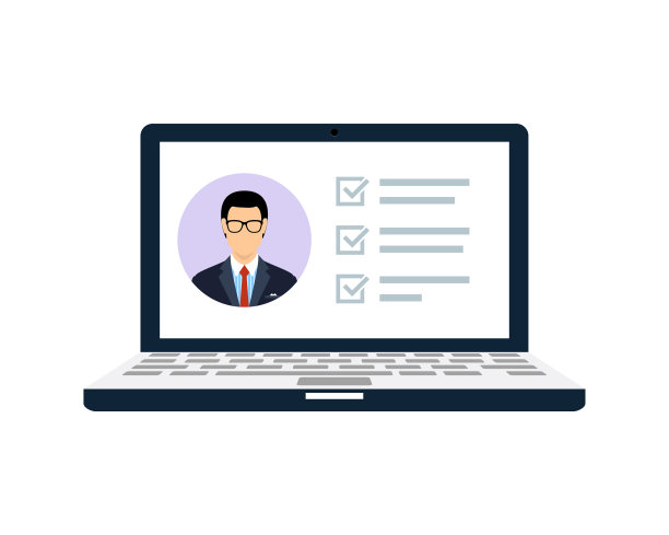 在笔记本电脑上的文件列表与一个男人的照片与积极的评论矢量勾检查标记图片下载