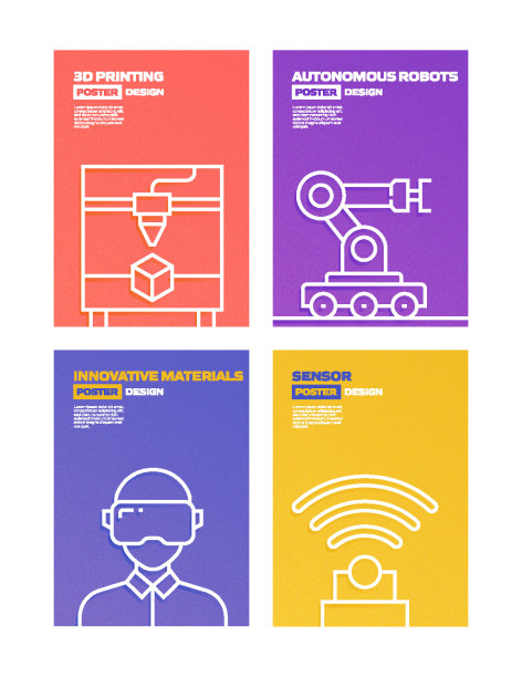 工业4.0相关现代线条风格矢量插图图片下载