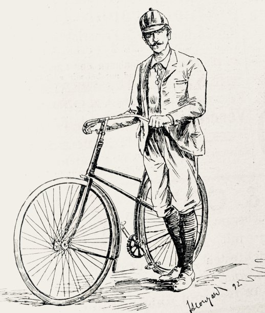 优雅的自行车手站在他的自行车旁边，把它放在车把上图片下载