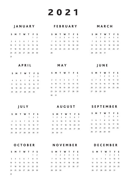 黑白简单垂直2021年日历垫图片下载