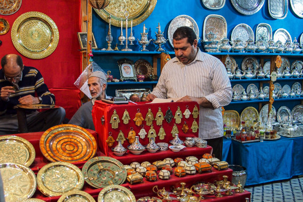 典型的街头市场在菲斯，摩洛哥，非洲图片下载