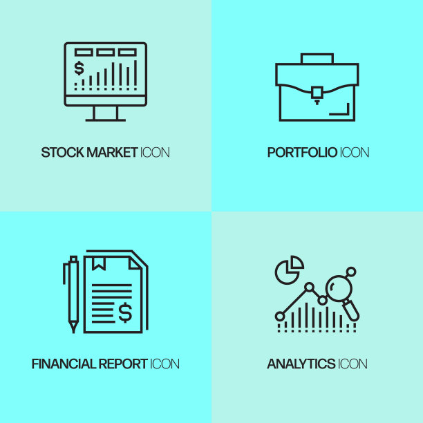 与金融相关的线路图标。向量符号说明。图片下载