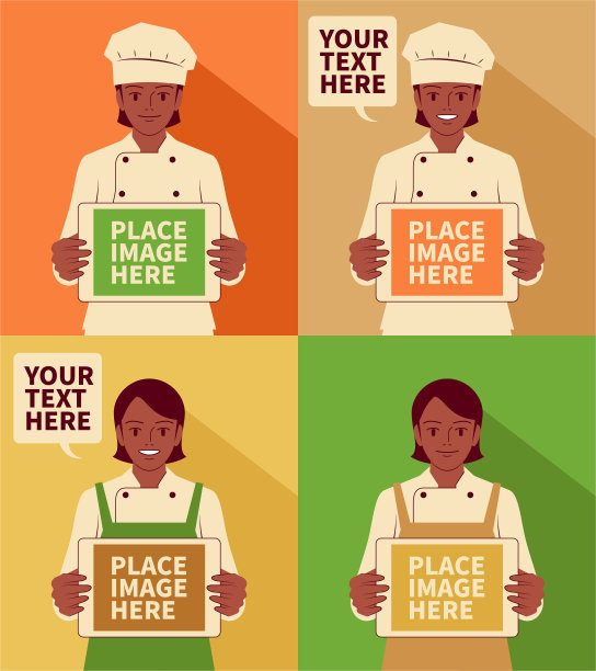 微笑的漂亮年轻女厨师（面包师）拿着一个空白屏幕的数码平板电脑，看着镜头图片下载