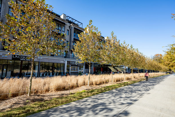 亚特兰大环线健身步道和风景优美的步道沿线的商业和商店的照片图片下载