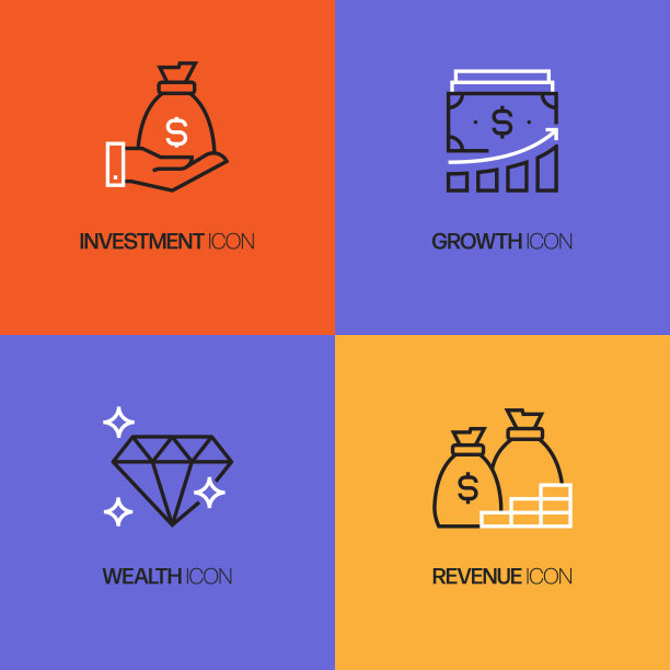 与金融相关的线路图标。向量符号说明。图片下载