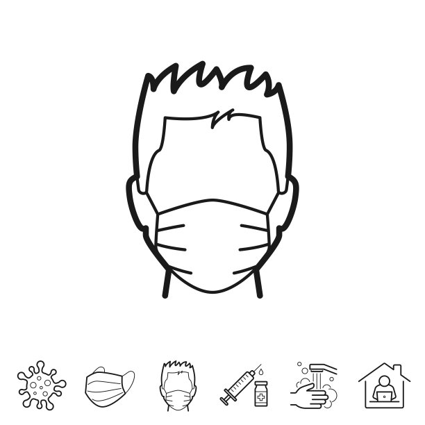 戴医用面罩的男子行图标-可编辑的笔画图片下载