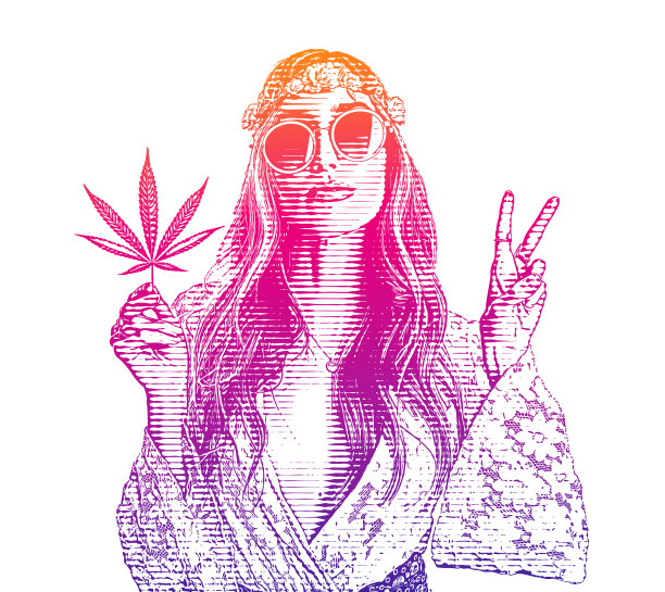 成年嬉皮女子手持大麻叶图片下载