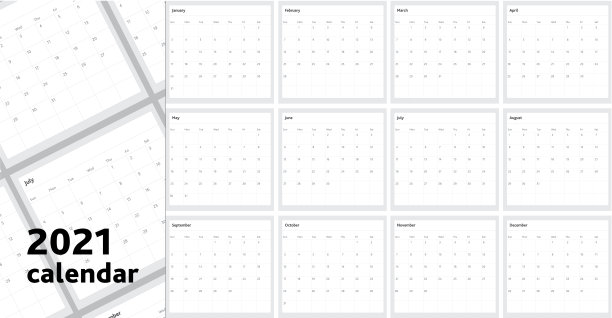 黑白简单设置水平2021年日历垫图片下载