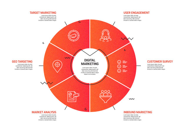 数字营销相关流程信息图模板。过程时间图。使用线性图标的工作流布局图片下载
