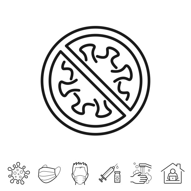 停止冠状病毒，线性图标——可编辑描边图片下载