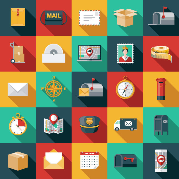 邮政服务图标套装图片下载