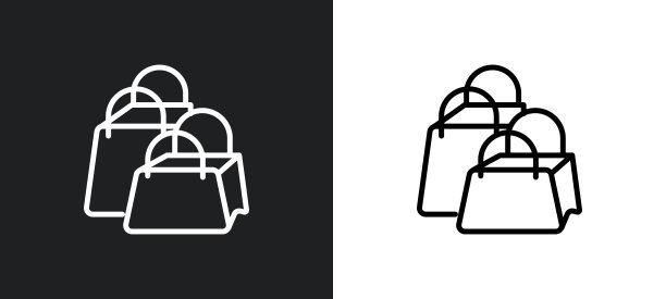 两个购物袋轮廓图标在白色和黑色的颜色。两个购物袋平面矢量图标从企业收集网络，移动应用程序和用户界面。图片下载