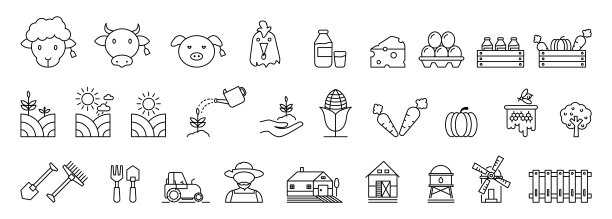 一套农业图标在线的风格。农业图标的网络和移动应用程序。矢量图图片下载