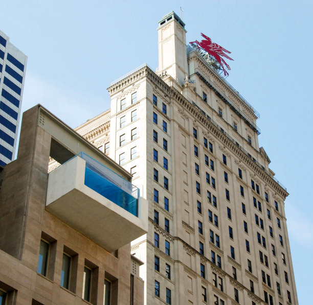 酒店游泳池的玻璃前面高在达拉斯的街道上图片下载