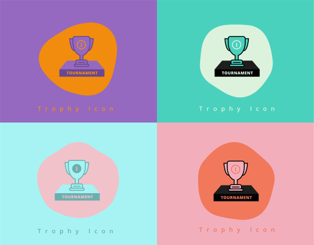 奖杯奖图标符号在有趣和创造性的颜色块风格图片下载
