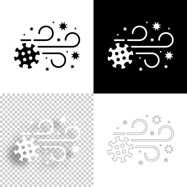 空气中的细胞-空气中的冠状病毒。图标设计。空白，白色和黑色背景-线图标图片下载