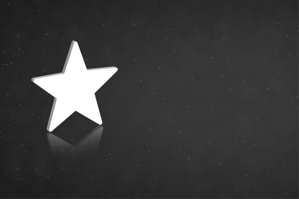 黑色的闪光背景与一个大的白色三维或3D星在左边和它的反射图片下载