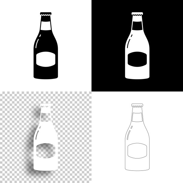 啤酒瓶。图标设计。空白，白色和黑色背景-线图标图片下载