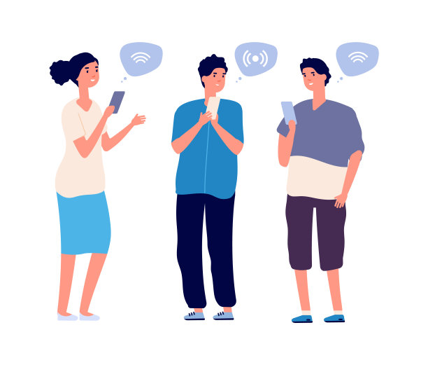 人们使用手机。扁平女人用智能手机搜索wifi。孤立的卡通学生，青少年在社交网络中聊天矢量插画图片下载