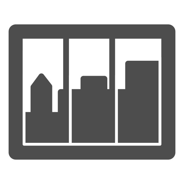 城市景观在窗户立体图标，室内设计概念，窗扇标志在白色背景，窗户俯瞰房屋图标在字形风格为移动概念。矢量图形。图片下载