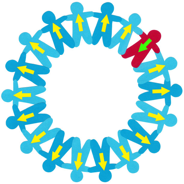 红色和蓝色的男孩指向相反的方向图片下载