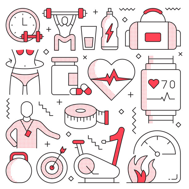 健身和锻炼相关的现代线条风格矢量插图图片下载