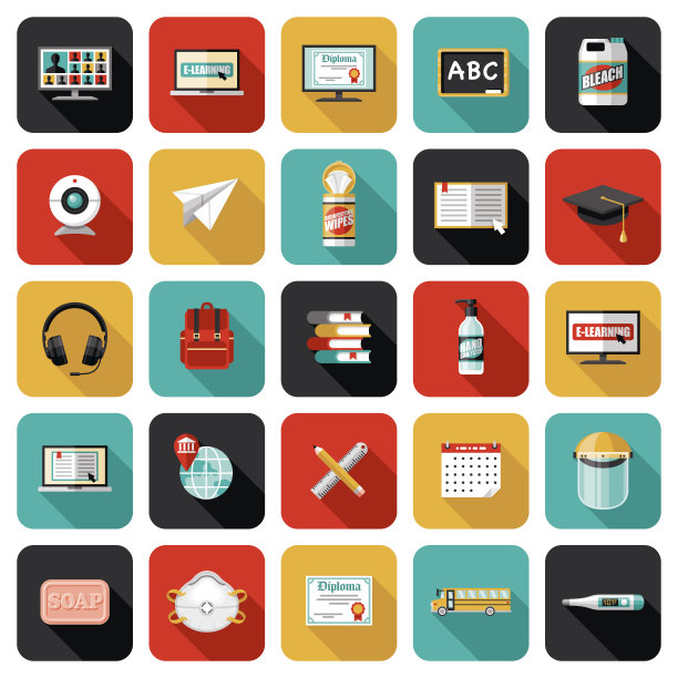 Covid-19返回学校图标设置图片下载