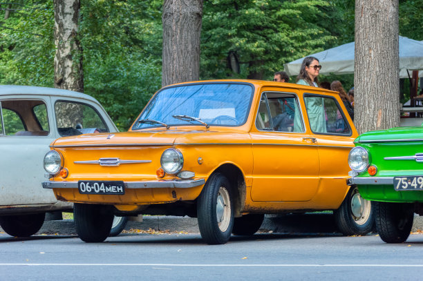 Sokolniki公园的老式汽车和摩托车展览。苏联汽车，风冷发动机。很多车，很多不同的颜色。2019年8月，俄罗斯莫斯科图片下载