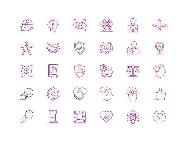 核心价值相关的线图标，轮廓矢量符号说明。图片下载