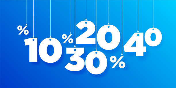 数字和百分号挂在绳子上的彩色背景上。向量。股票插图图片下载