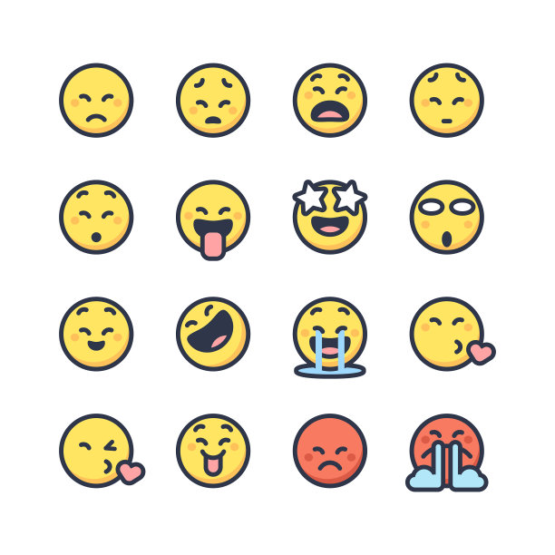 表情集合可爱的平面设计和轮廓线图片下载