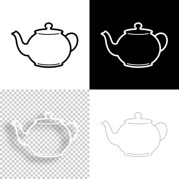茶壶。图标设计。空白，白色和黑色背景-线图标图片下载