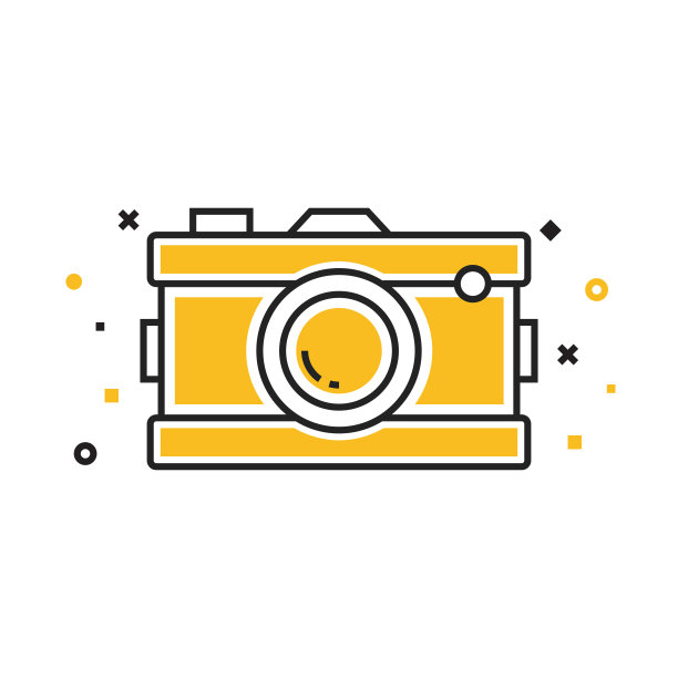 相机平面线图标，轮廓矢量符号插图。图片下载