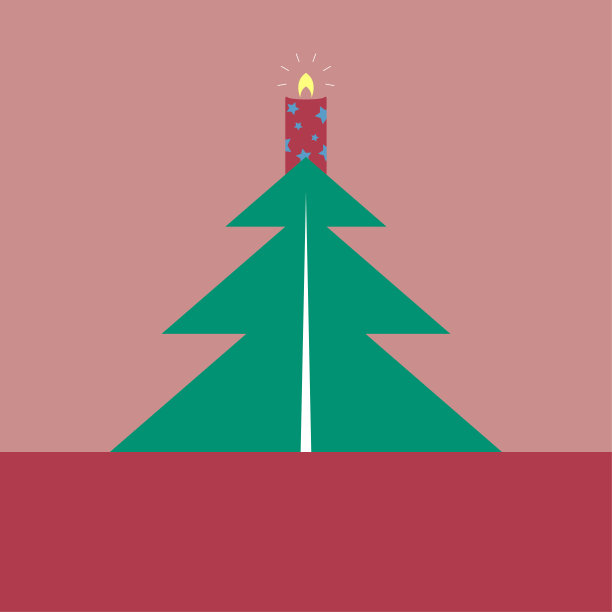 圣诞元素设计，圣诞树和燃烧的蜡烛。图片下载