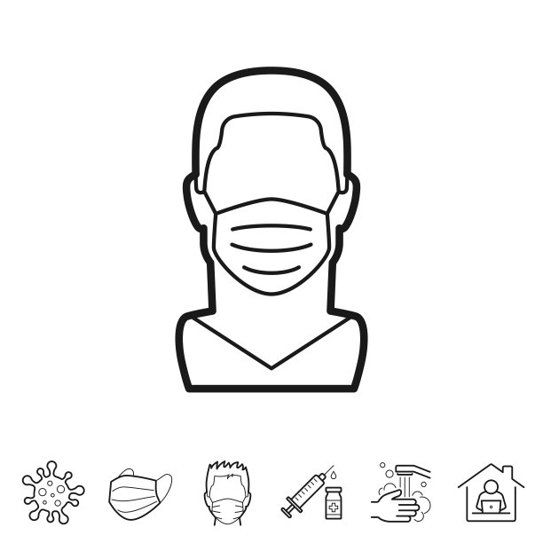 戴着医用面罩的人。线条图标-可编辑的笔触图片下载