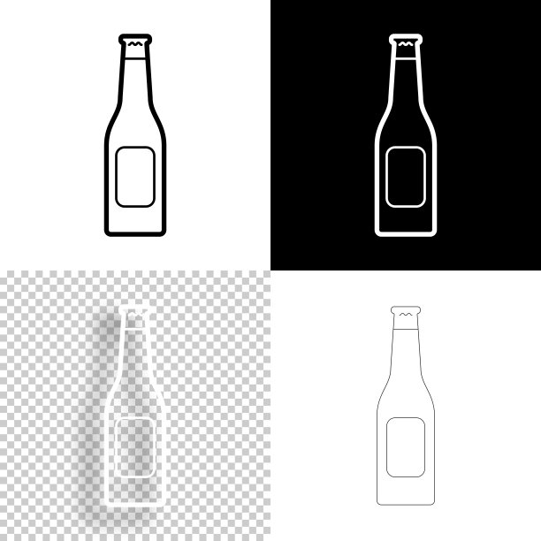啤酒瓶。图标设计。空白，白色和黑色背景-线图标图片下载
