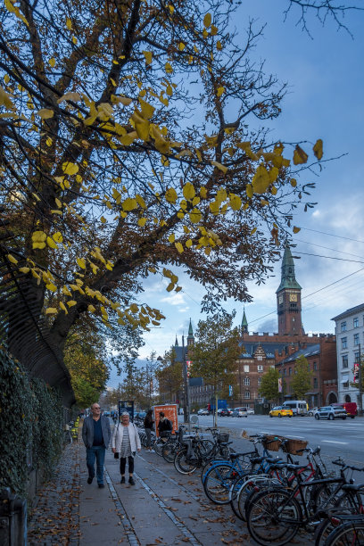 一对情侣走在人行道上图片下载
